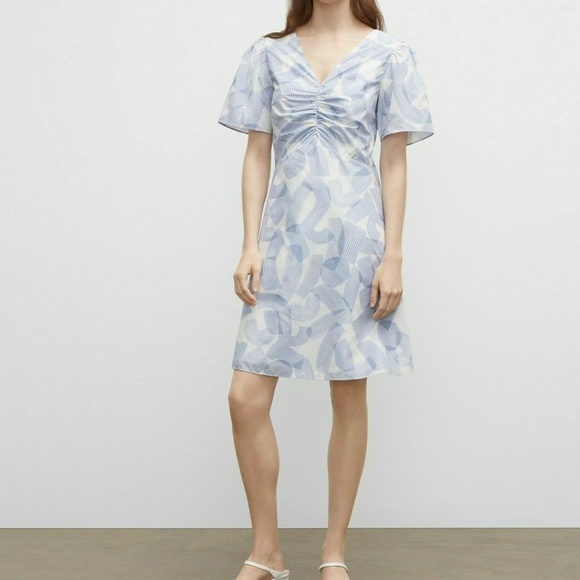 Club Monaco Dresses & Skirts - Printed Ruched Front Dress - New With Tags - NEVER WORN - White/Blue Multi
